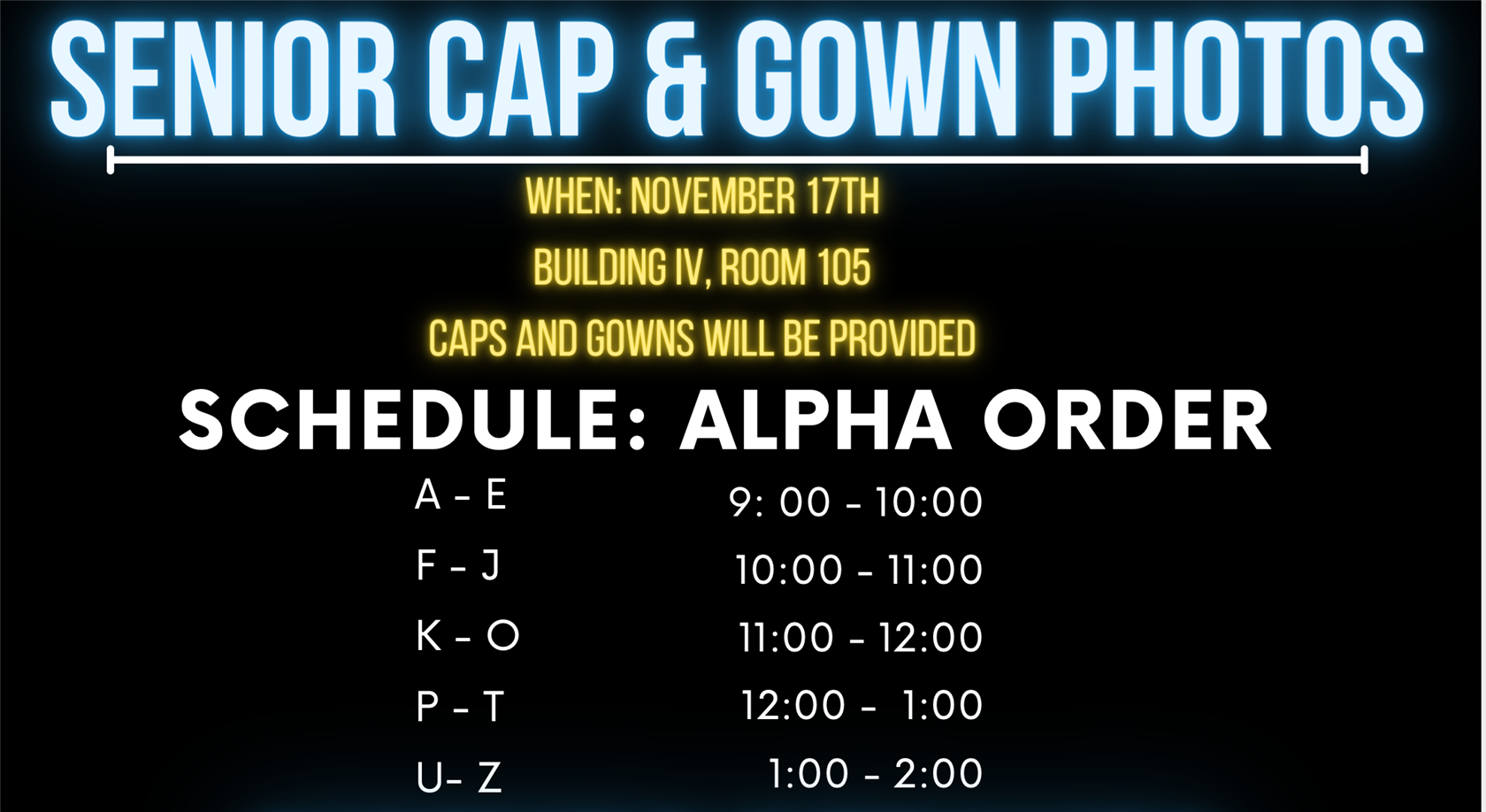  senior cap and gown schedule